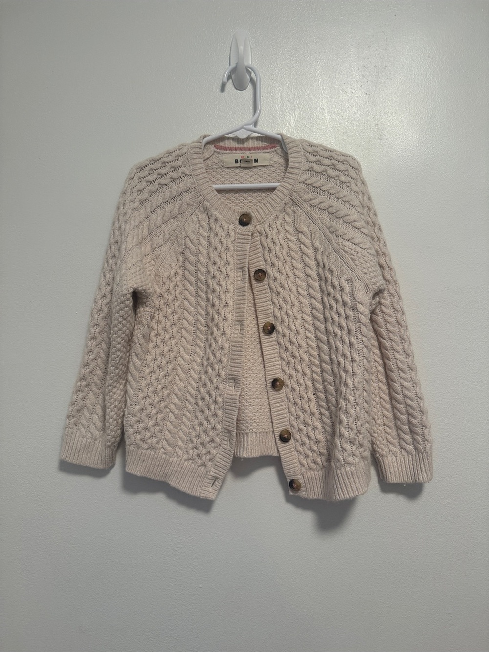 Mini Boden Heritage Cream Cable-Knit Button Cardigan